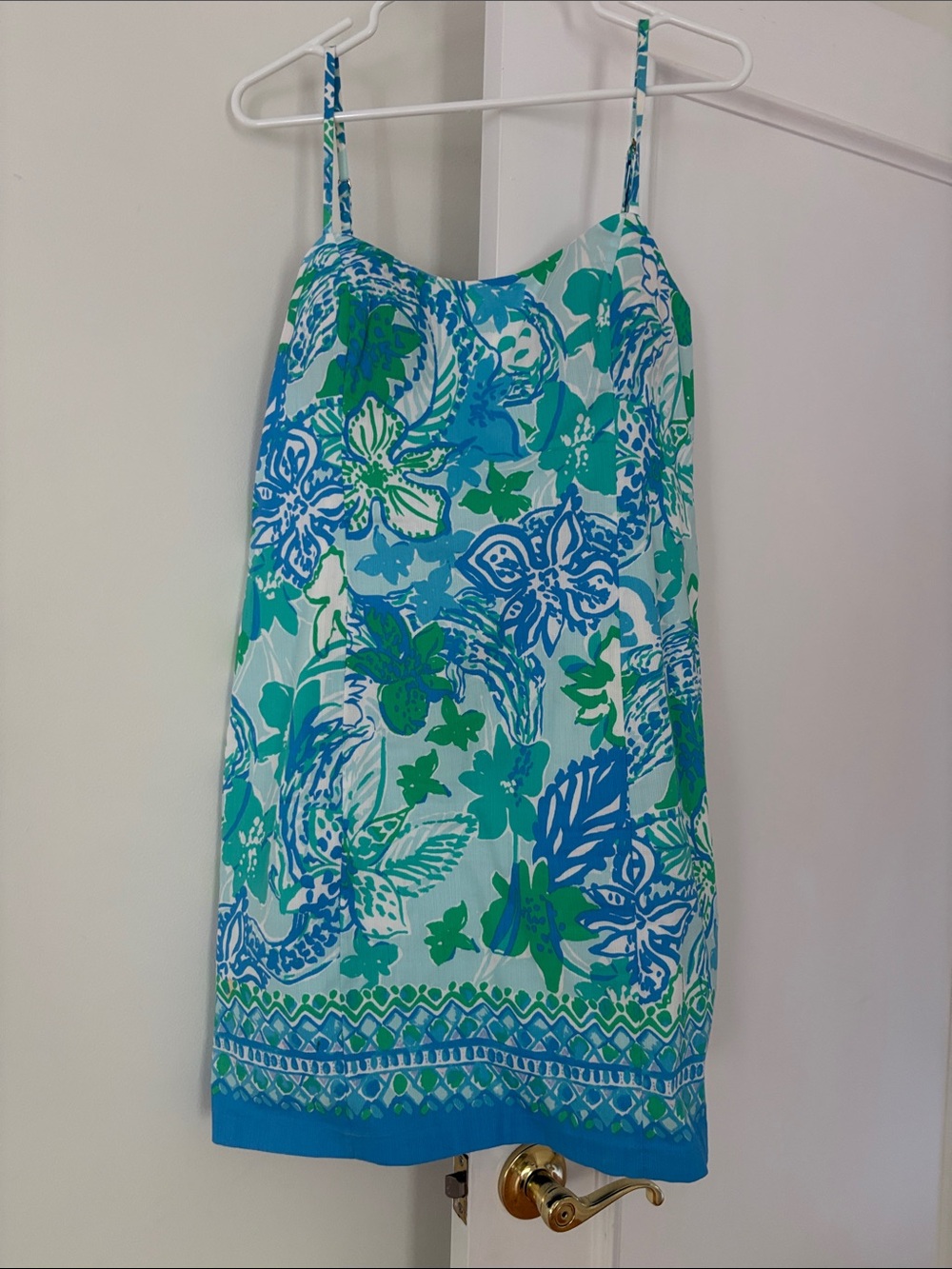 Lilly Pulitzer Blue & Green Spaghetti Strap Dress Size 12